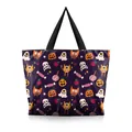 Deep purple Halloween tote bag with pumpkin, ghost and monster prints for women - Halloween Cartoon Style (BHB1110)