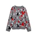 Pull de Noël gris à col rond avec motifs tricotés festifs d'arbres et de flocons - Motif Multiple Festif Gris (MYH-30002)