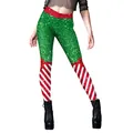 Christmas leggings with green sequins, red-white stripes and decorative bows - S / Green Glitter Texture with Red Bow (B230-1125)