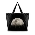 Black tote bag featuring realistic 3D moon print with durable fabric handles - Realistic Moon Style (BHB1111)