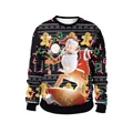 Zwart sweatshirt met lange mouwen en feestelijke digitale prints van Kerstman - M / Zwarte Surfende Kerstman(SB102-123)