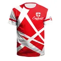 Herren Fußball T-Shirt in Rot und Weiß mit geometrischem England-Muster und Wappen - England Stil (B129-9302)