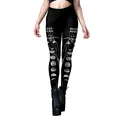 Dettaglio delle stampe gotiche Grim Moon e mietitore sui leggings da yoga neri - Taglia S / Pantaloni e gonne / Stile Tristo Mietitore Fase Lunare (B230-1142)