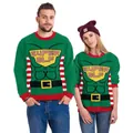Pulls de Noël assortis verts avec motif Super Elf et manches rayées festives - L / Style Super Elfe (SB102-115)