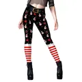 Women's Christmas leggings featuring holiday snowman prints and red striped patterns - S / Red White Stripe Patchwork Christmas Print Style (B230-1105)