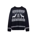 Pull de Noël bleu marine avec motifs de rennes et flocons de neige tricotés - Renne d'Hiver Marine (MYH-30007)