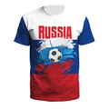 Kurzärmeliges Russland Fußball Fan T-Shirt in Nationalfarben mit Fußball-Grafiken - Russland Stil (B129-9305)