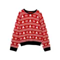 Pull de Noël rouge avec motifs de flocons blancs et bordures en maille côtelée noire - Pin Flocon de Neige Rouge (MYH-30005)
