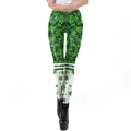 Women's St. Patrick's Day high waist leggings with green shamrock prints and white stripes - S / Green White Shamrock Striped Style (KDK1795)