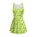 Women's plus size Saint Patrick's Day sleeveless skater dress with shamrock floral print - Light Green Floral Shamrock Style (TLY1122)