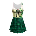 St. Patrick's Day plus size sleeveless A-line dress with shamrock and gold print - Gold Corset Plaid Skirt Style (TLY1136)