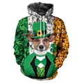 St. Patrick's Day hoodie featuring Jack Russell Terrier with green hat and clover - M / Terrier with Green Hat Print (B101-276)