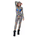 Dames bodysuit met lange mouwen en levendige psychedelische wervelprint patroon - S / Blauwe Werveling Psychedelische Stijl (B142-391)