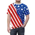 Men's T-shirt featuring American flag digital print and asymmetrical patchwork design - L / USA Flag Style (B129-9398)