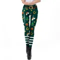 Women's St. Patrick's Day leggings featuring green festive prints and gold coin patterns - S / Dark Green Rainbow Pot of Gold Style (KDK2114)