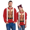Matching Christmas sweatshirts featuring 3D funny muscle torso print in festive red - M / Muscle Candy Tie Style (SB102-132)
