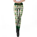 St. Patrick's Day leggings with green shamrocks, leprechaun motifs and buckle waist print - Green Pixel Leprechaun Argyle Style (KDK2115)