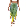 Damen High Waist Meerjungfrau Leggings mit Mahi-Mahi Schuppenmuster und 3D-Flossen - S / Gelb-Grüne Fischschuppen (B242-1008)