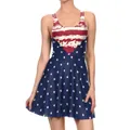 Sleeveless A-line Independence Day dress with American flag star and stripe digital print - S / Star Stripe Style (TLY1162)