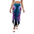 Damen Leggings in Blau mit Quallen-Print und lila 3D-Flossen an den Beinen - S / Lila Quallen-Druck (B242-1009)