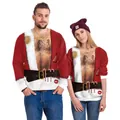 Funny 3D Santa torso print Christmas sweatshirt for couples with hairy chest design - M / Muscle Gold Chain Candy Cane Style (SB102-133)