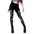 Women's black gothic leggings with white mystical sphinx cat and moon print - Occult Astrolabe Cat Head Style (B230-1144)