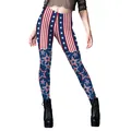 Slim high-waist yoga leggings with American flag star and stripe digital print - S / Vertical Stripes and Stars Style (B230-1204)