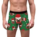 Herren Boxer-Shorts in Grün mit Mops-Weihnachtsmuster und schwarzem Elastikbund - M / Grüner Weihnachts-Mops Stil (SB197-1002)