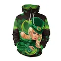 St. Patrick's Day hoodie with 3D woman print, green hat, and shamrock details - Blonde Lady with Shamrock Print (B101-371)