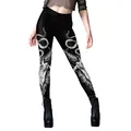 Gothic black yoga leggings featuring white goat head graphic print in punk style - Baphomet Goat Head Style (B230-1146)