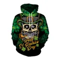 St. Patrick's Day hoodie with bearded skull in green hat and shamrock patterns - M / Festival Skull Print (B101-447)