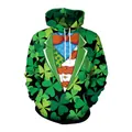 Saint Patrick's Day hoodie with green shamrock print and orange bowtie tuxedo design - Faux Suit Bow Tie Print (B101-454)