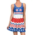 Sleeveless July 4th dress with American flag star print and pleated skirt design - S / Three Stars Pleated Style (TLY1163)