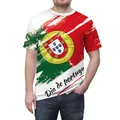 White Portugal national flag print T-shirt with brush stroke design for men and women - Portugal White Style (B129-9392)