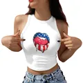 White tank top with American flag lip graphic print and trendy liquid drip effect - XL / USA Flag Lips Design (GA123-1029)