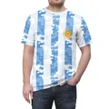 Men's blue and white striped camo t-shirt featuring a golden sun of may chest print - M / Argentina Camo Style (B129-9395)