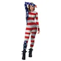 Damen Jumpsuit mit US-Flaggen-Druck, eng geschnitten mit Sternen und Streifen - M / Sterne und Streifen Bodysuit (B142-422)