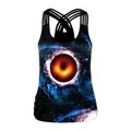Débardeur de yoga pour femme avec imprimé nébuleuse 3D et fines bretelles croisées - Style trou noir nébuleuse orange (B104-043)