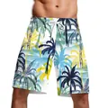 Short de plage pour hommes avec imprimé tropical de cocotiers et cordon de serrage - M / Style Palmier Blanc Jaune Bleu (B134-006)