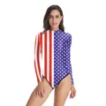 Maillot de bain une pièce à manches longues pour femme avec imprimé drapeau américain - Style Élément de Drapeau (B120-007)