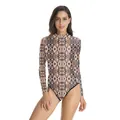 Women's long sleeve bodysuit featuring brown and black geometric diamond prints - S/M / Top And Bottom / Geometric Diamond Style (B120-010)