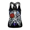 Gothic galaxy tank top με 3D εκτύπωση πλευρών και τριαντάφυλλου και χιαστί τιράντες - S / Tops / Στυλ Σκελετός Γαλαξίας Τριαντάφυλλο (B104-049)