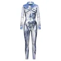 Eleganter langärmliger Jumpsuit mit blauem geometrischem Gletschermuster Digitaldruck - S / Glaziale Textur Stil (B142-443)