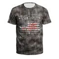 Men's dark grey American flag t-shirt with Independence Day slogans and vintage texture - S / America Text Vertical Texture Style (B129-9444)
