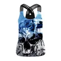 Camisole gothique avec imprimé crâne et rose bleue, bretelles croisées au dos - Style de Squelette de Rose Bleue Gothique (B104-057)
