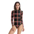 Body à manches longues pour femmes avec motif écossais tartan rouge et jaune - Style Tartan Écossais (B120-023)