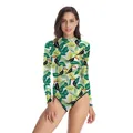 Body à manches longues pour femmes avec imprimés tropicaux de toucans et feuilles - Style d'Oiseau Tropical (B120-028)