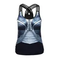 Débardeur de yoga pour femme avec imprimé 3D et dos à fines bretelles croisées - Style de Texture d'Armure Bleu Foncé (B104-061)