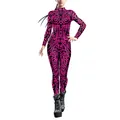Women's catsuit with pink and black tribal geometric spiral print and long sleeves - Pink Black Swirl (B142-445)