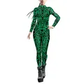 Women's tight catsuit with green and black swirl patterns and long sleeves - S / Green Black Swirl (B142-441)